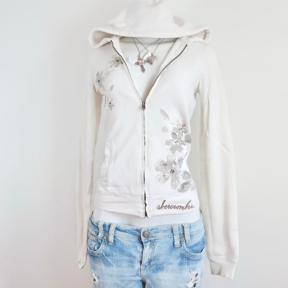 abercrombie white zip up hoodie floral y2k